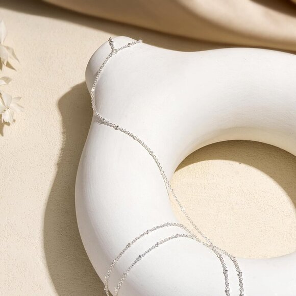 2 Layered Anklet A-SL Beaded Cuban Link Waterproof Adjustable Anklet for Women - Picture 5 of 8